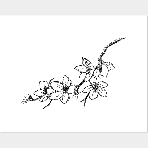 Hand drawn Cherry tree branch Wall Art by jitkaegressy